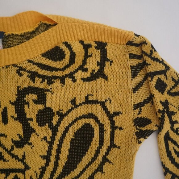 Vintage Paris Star Yellow Black Paisley Knit 20% Mohair Wool Sweater 38 - Picture 9 of 12